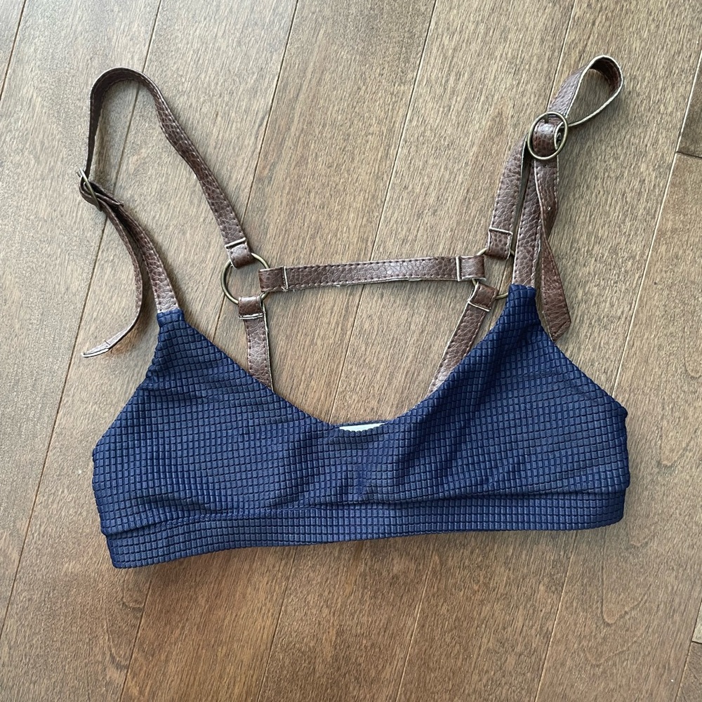 Navy and Brown Women's Bikini Top